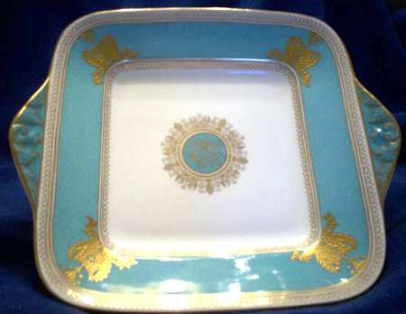 Columbia Powder Turquoise (Rim and Center) Square Handled Cake Plate
