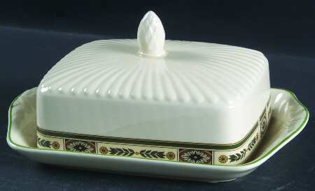Carlton (Green Trim) Rectangular Covered Butter