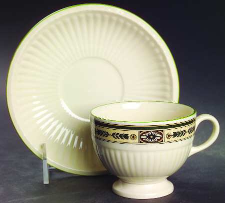 Carlton (Green Trim) Footed Cup & Saucer Set