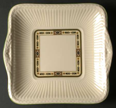 Carlton (Green Trim) Square Handled Cake Plate