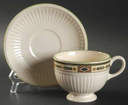 Carlton (Green Trim) Footed Cup & Saucer Set