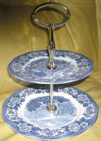 Lochs of Scotland Blue 2 Tiered Serving Tray (Luncheon & Dessert Plate)