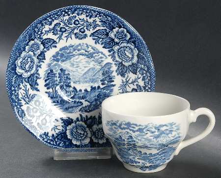 Lochs of Scotland Blue Flat Cup & Saucer Set