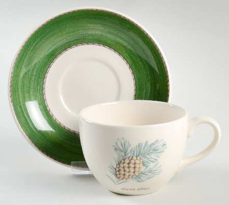 Sarah's Garden Christmas Green Flat Cup & Saucer Set