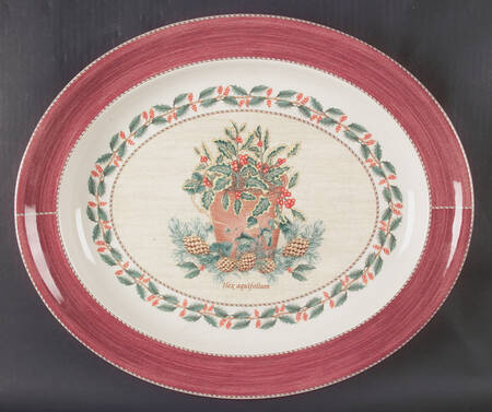 Sarah's Garden Christmas Red 16" Oval Serving Platter