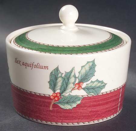 Sarah's Garden Christmas Red Sugar Bowl & Lid