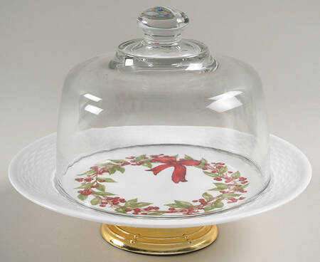 Nantucket Christmas 6 1/2"-7 1/2" Footed Cheese Plate w/ Glass Dome HC