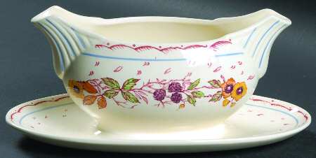 Bramble (Blue Ring) Gravy Boat with Attached Underplate