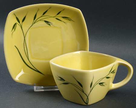 Oats (Chartreuse Background) Flat Cup & Saucer Set