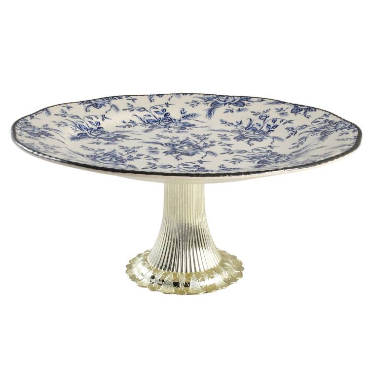 Colonial Rose Blue Cake Stand with 4"-5" Metal Pedestal  Hc