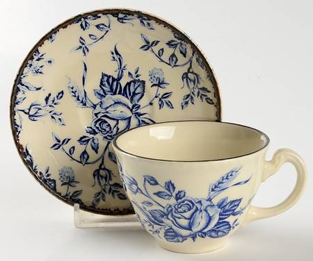 Colonial Rose Blue Flat Demitasse Cup & Saucer Set