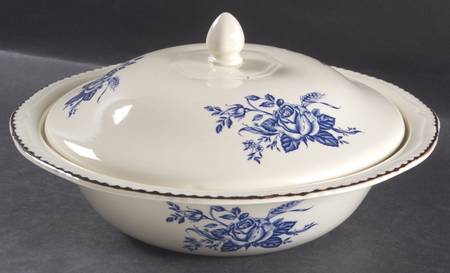 Colonial Rose Blue Round Covered Vegetable