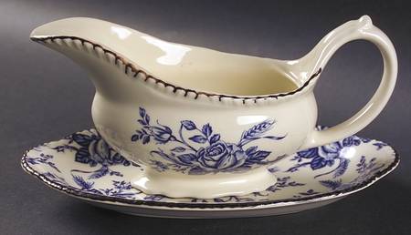 Colonial Rose Blue Gravy Boat & Underplate/Relish