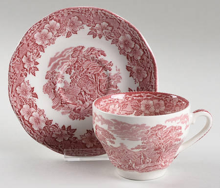 Woodland Pink (Enoch Backstamp) Flat Cup & Saucer Set