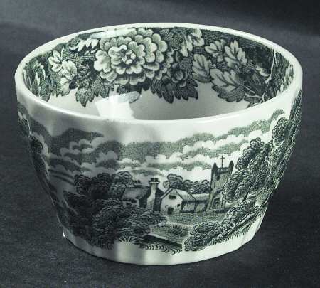 English Scenery Green (Scallop) Open Sugar Bowl