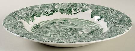 English Scenery Green (Scallop) Large Rim Soup Bowl