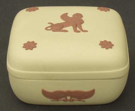 Terra Cotta on Primrose Jasperware Egyptian Square Box with Lid