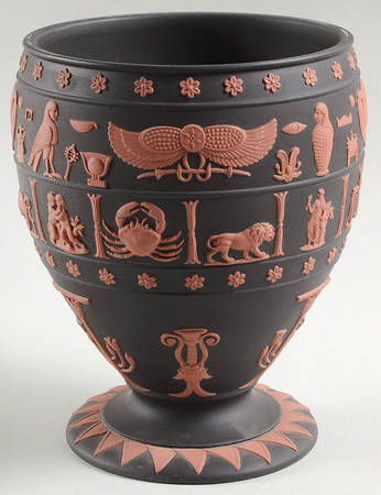 Terra Cotta on Black Jasperware Egyptian Canopic Jar No Lid