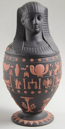 Terra Cotta on Black Jasperware Egyptian Canopic Jar & Lid