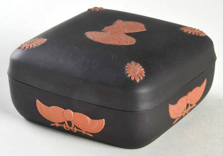 Terra Cotta on Black Jasperware Egyptian Square Box with Lid