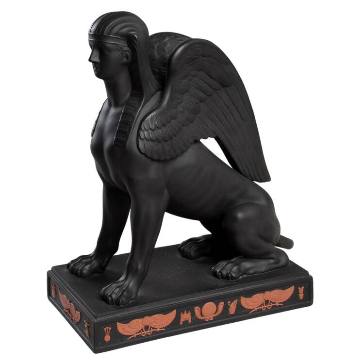Terra Cotta on Black Jasperware Egyptian Sphinx Figurine