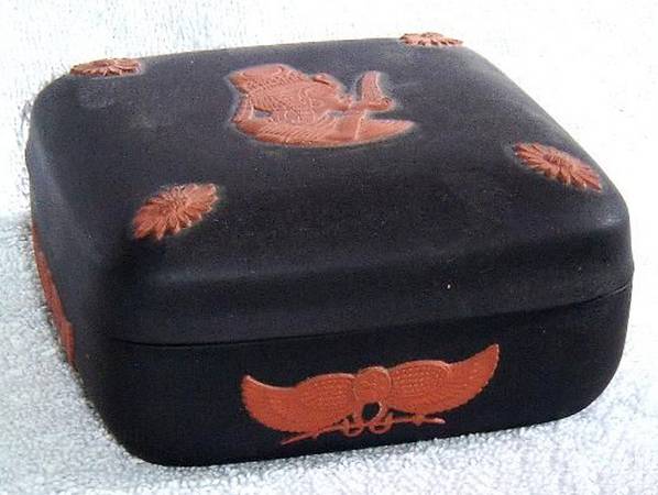 Terra Cotta on Black Jasperware Egyptian Square Box with Lid