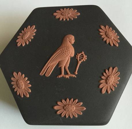 Terra Cotta on Black Jasperware Egyptian Hexagonal Box & Lid