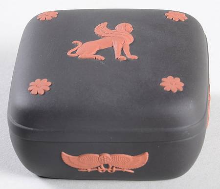 Terra Cotta on Black Jasperware Egyptian Square Box with Lid