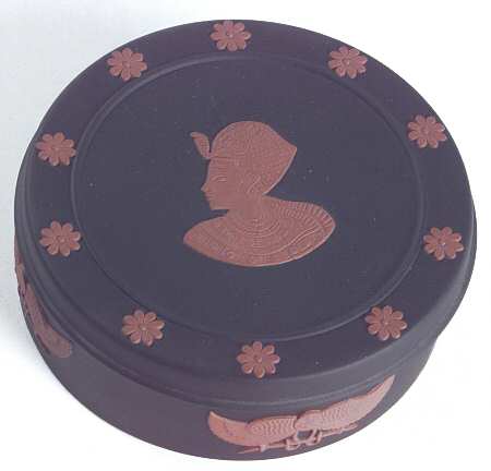 Terra Cotta on Black Jasperware Egyptian Round Box & Lid