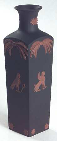 Terra Cotta on Black Jasperware Egyptian 7" Bud Vase