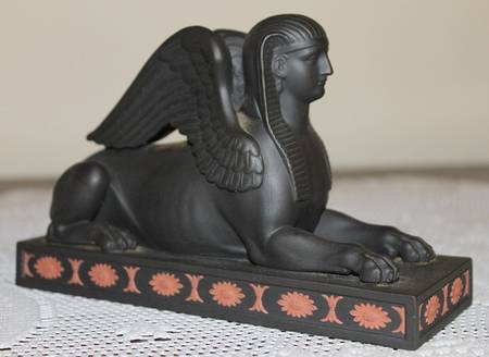 Terra Cotta on Black Jasperware Egyptian Sphinx Figurine