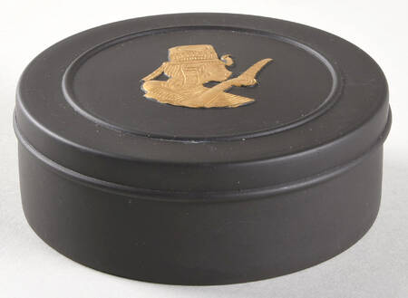 Gilded Black Basalt Egyptian 4" Round Box & Lid