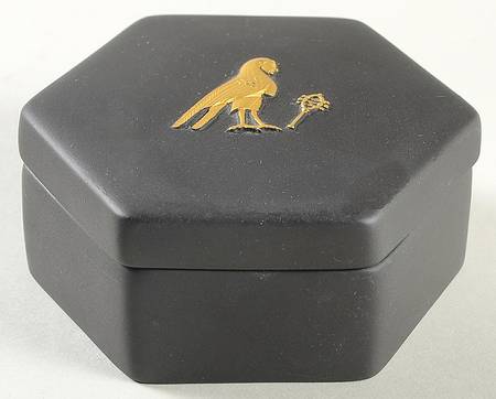 Gilded Black Basalt Egyptian Hexagonal Box & Lid