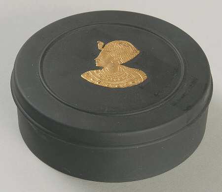 Gilded Black Basalt Egyptian 4" Round Box & Lid