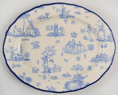 Toille de Jouy Blue (Scallop) 12" Oval Serving Platter
