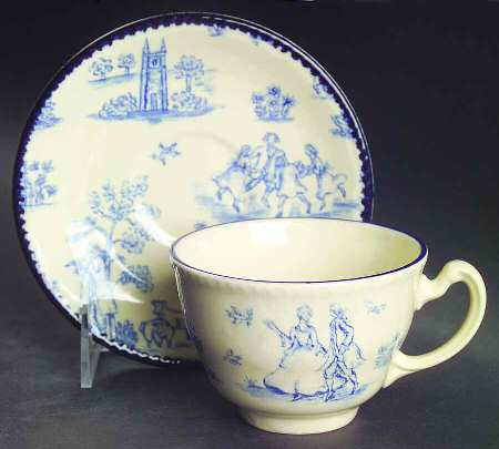Toille de Jouy Blue (Scallop) Flat Cup & Saucer Set