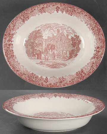 Romantic England Red 9" Oval Vegetable Bowl