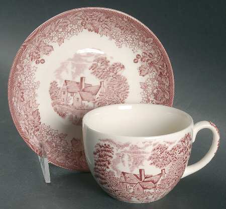 Romantic England Red Flat Cup & Saucer Set