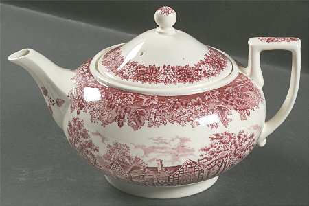Romantic England Red Teapot & Lid