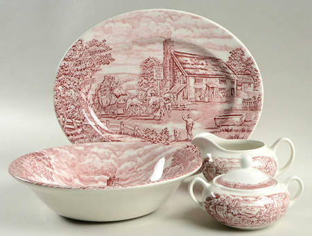 Post House Pink (Newer, Continental Shape) 5 Piece Hostess Set