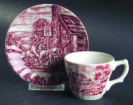 Post House Pink (Newer, Continental Shape) Flat Demitasse Cup & Saucer Set