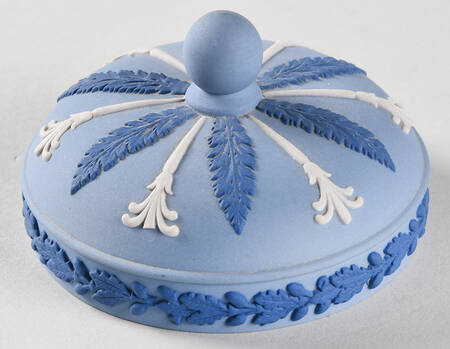Cream Color and Portland Blue on Lavender Lid for Cigarette Jar