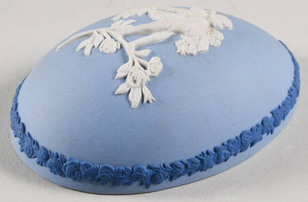 Cream Color and Portland Blue on Lavender Lid for Egg Box