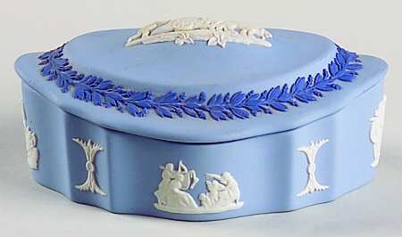 Cream Color and Portland Blue on Lavender Silver/Candy Box with Lid