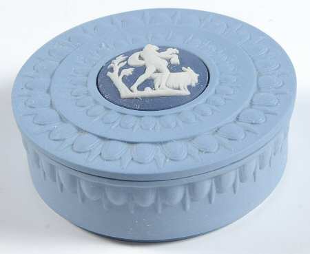 Cream Color and Portland Blue on Lavender 2" Round Box & Lid