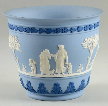 Cream Color and Portland Blue on Lavender 4" Jardiniere