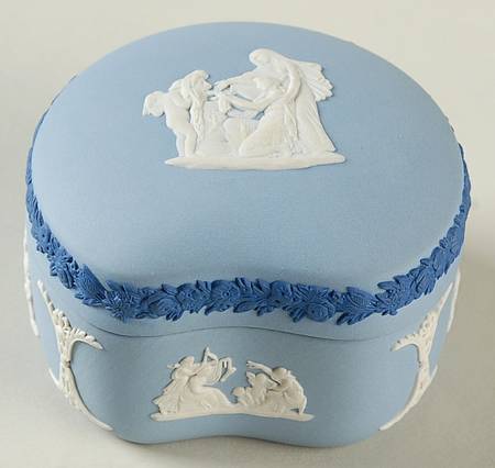 Cream Color and Portland Blue on Lavender Bean Box & Lid