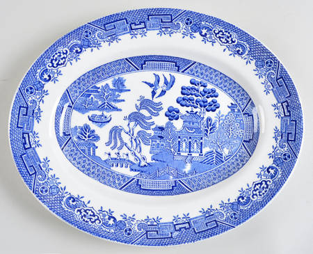 Blue Willow (Newer, Continental Shape) 12" Oval Serving Platter