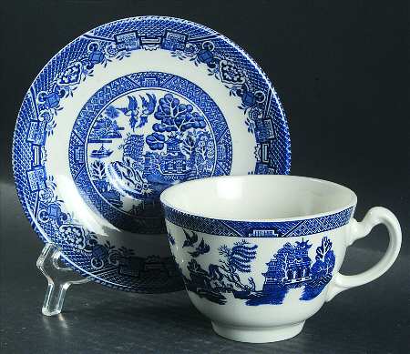 Blue Willow (Newer, Continental Shape) Flat Cup & Saucer Set