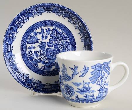 Blue Willow (Newer, Continental Shape) Flat Cup & Saucer Set